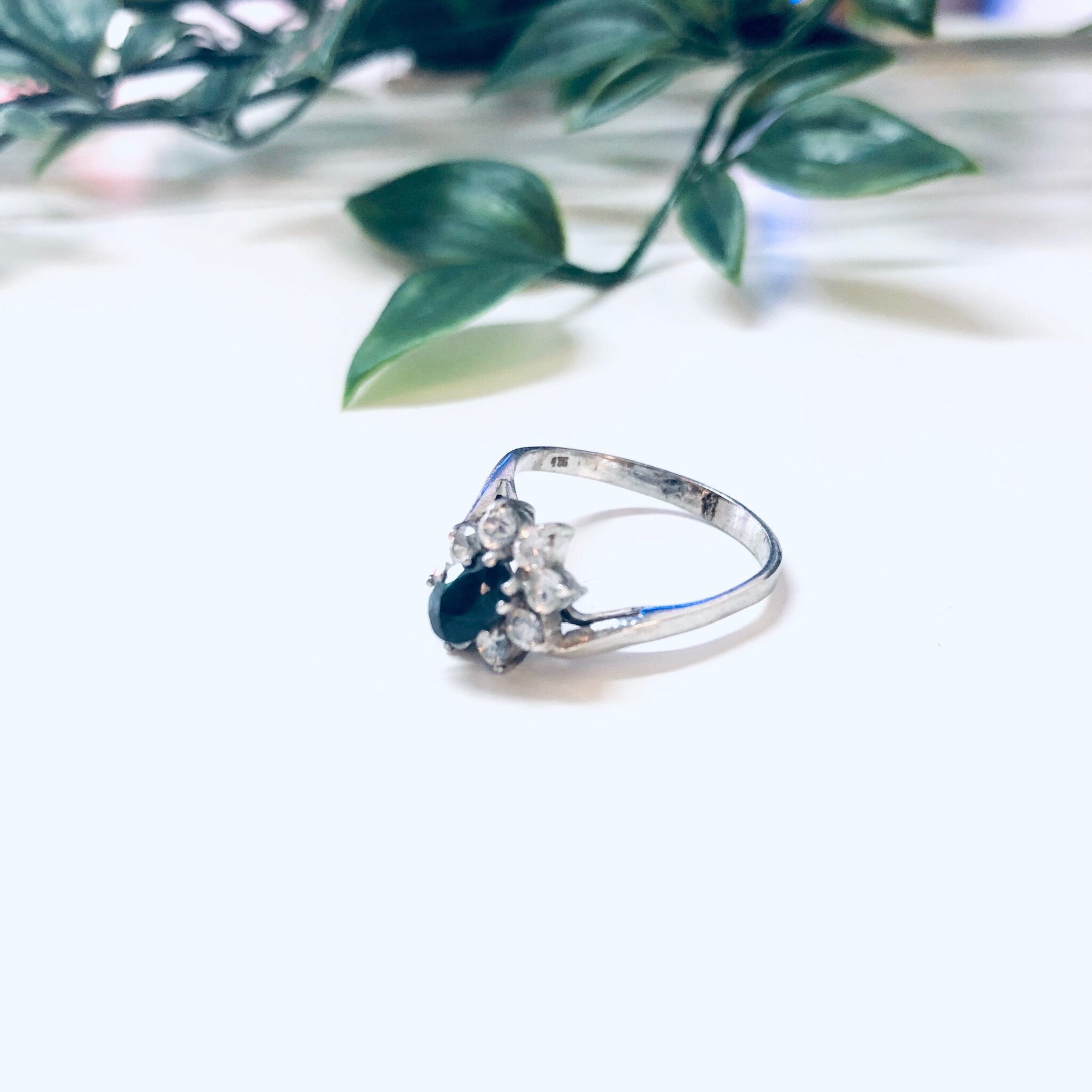 Vintage Ring with Black Stone and Faux Diamonds, Promise Ring, Engagement Ring