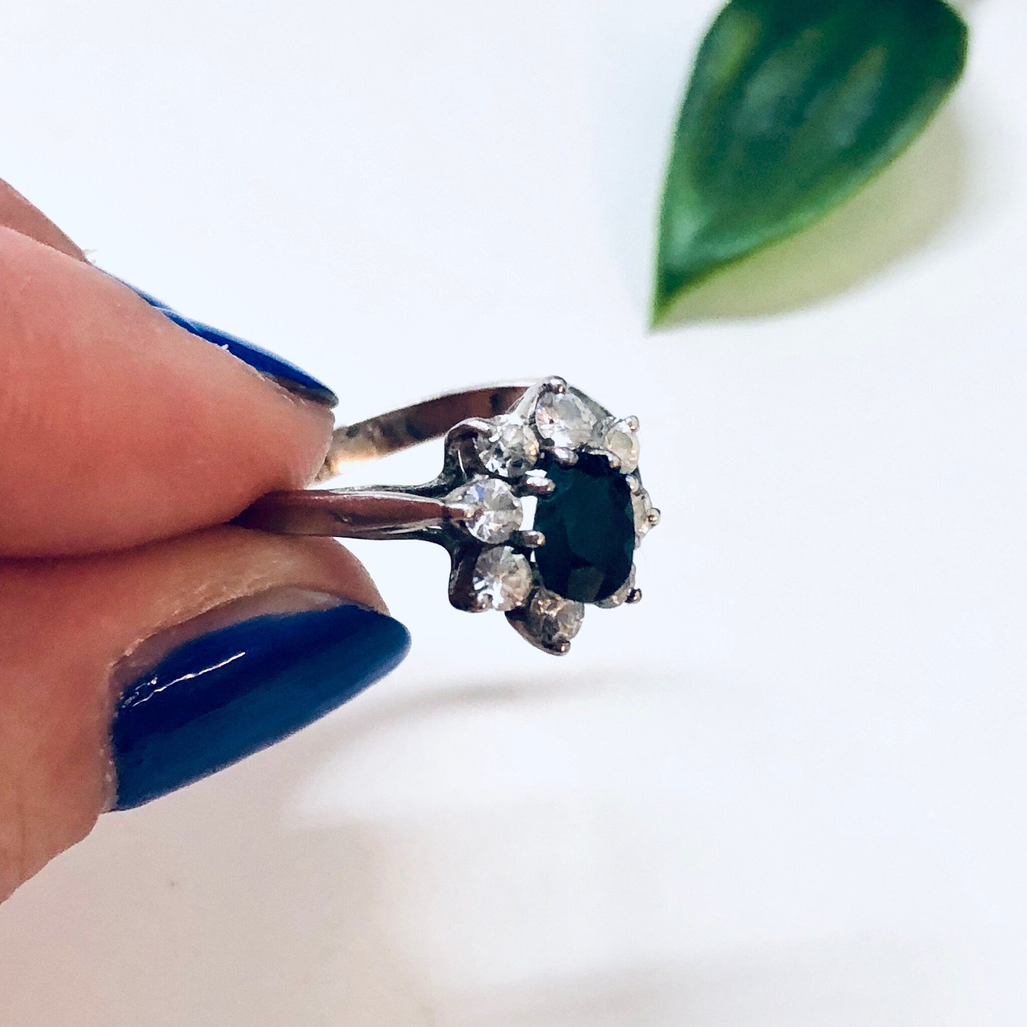 Vintage Ring with Black Stone and Faux Diamonds, Promise Ring, Engagement Ring