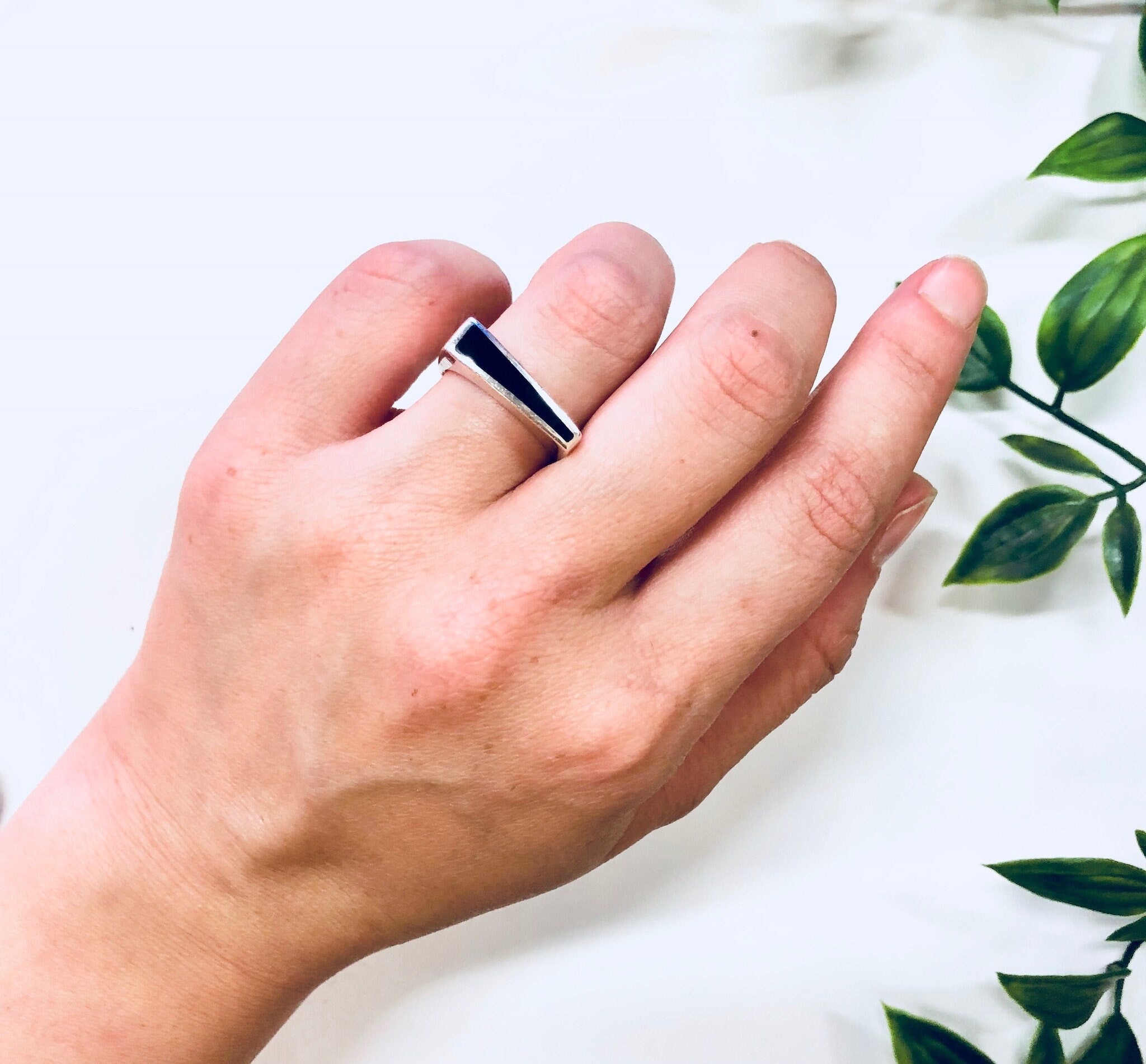 Vintage Silver Ring, Black Onyx Ring, Black and Silver, Sterling Silver, Vintage Jewelry, Anniversary Gift, Simple Ring, Abstract Jewelry