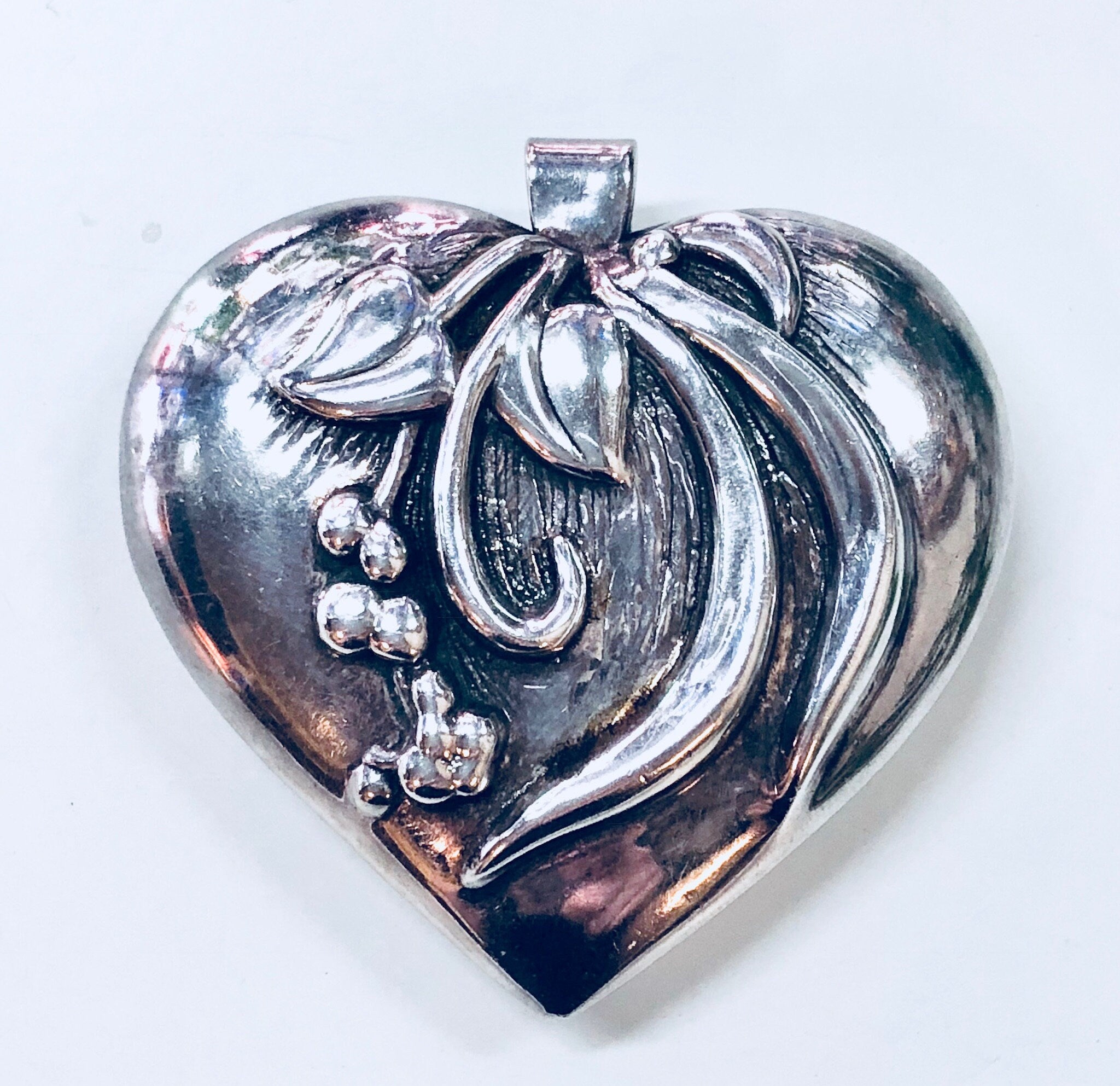 Vintage Pendant, Sterling Silver, Vintage Jewelry, Heart Pendant, Heart Shape, Puffy Pendant, Vintage Necklace, Large Pendant, 925, Heart