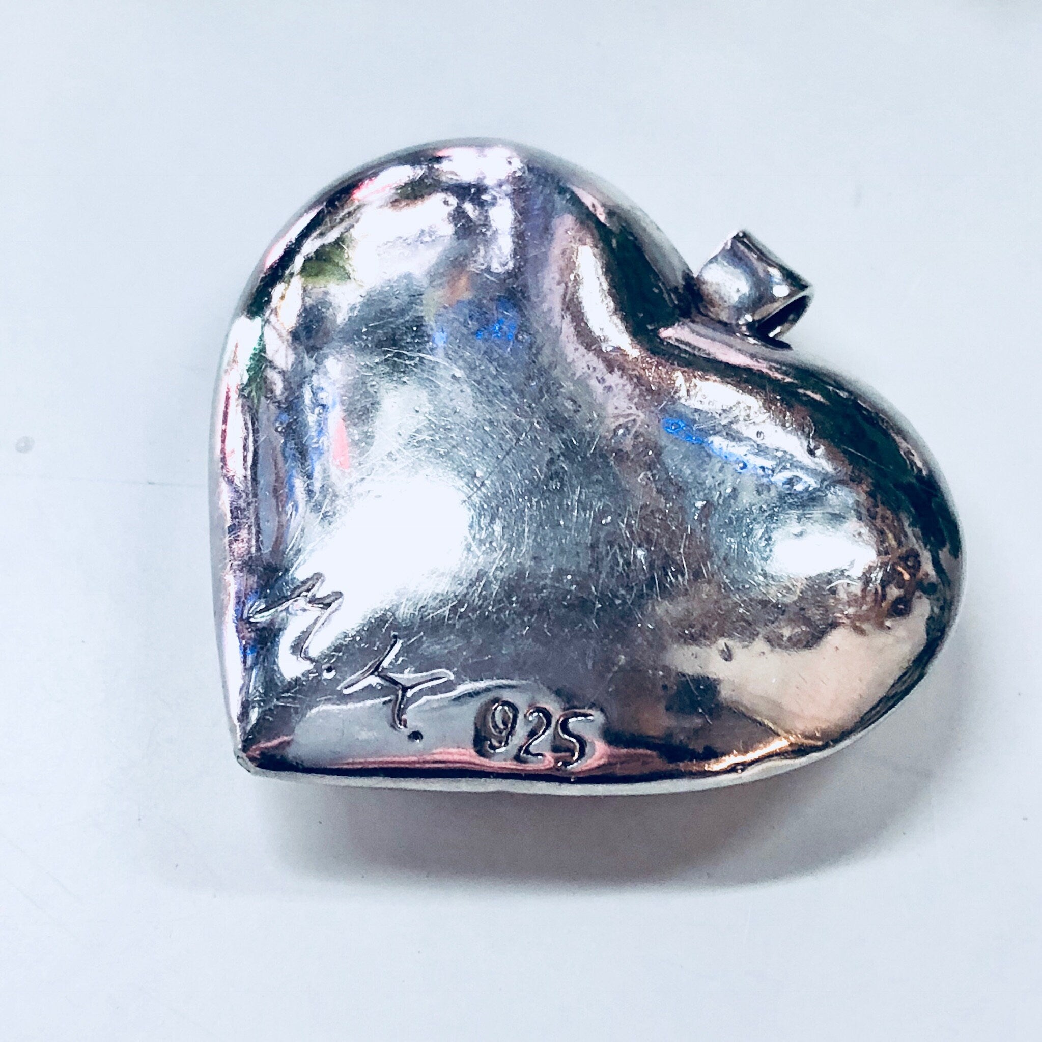 Vintage Pendant, Sterling Silver, Vintage Jewelry, Heart Pendant, Heart Shape, Puffy Pendant, Vintage Necklace, Large Pendant, 925, Heart