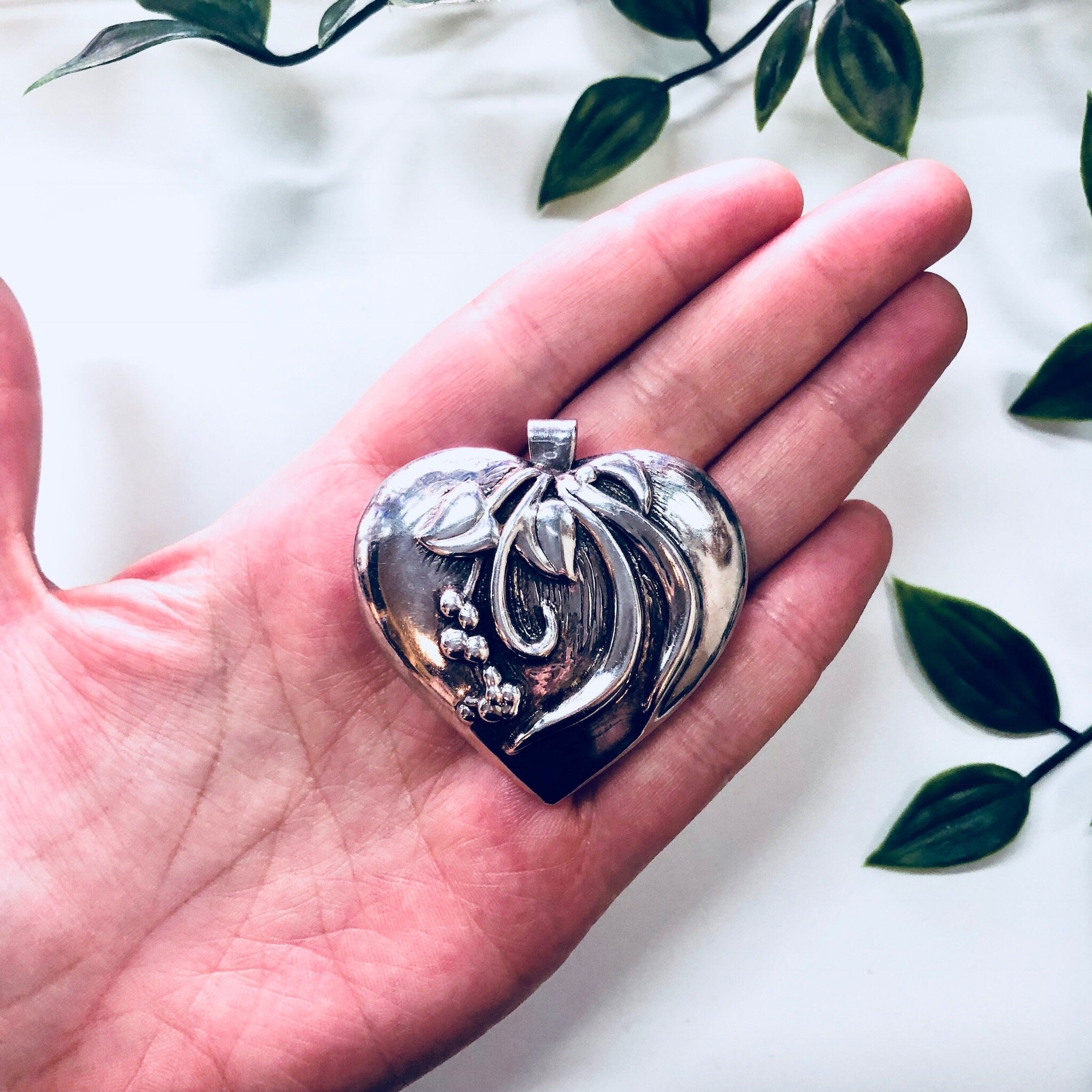 Vintage Pendant, Sterling Silver, Vintage Jewelry, Heart Pendant, Heart Shape, Puffy Pendant, Vintage Necklace, Large Pendant, 925, Heart
