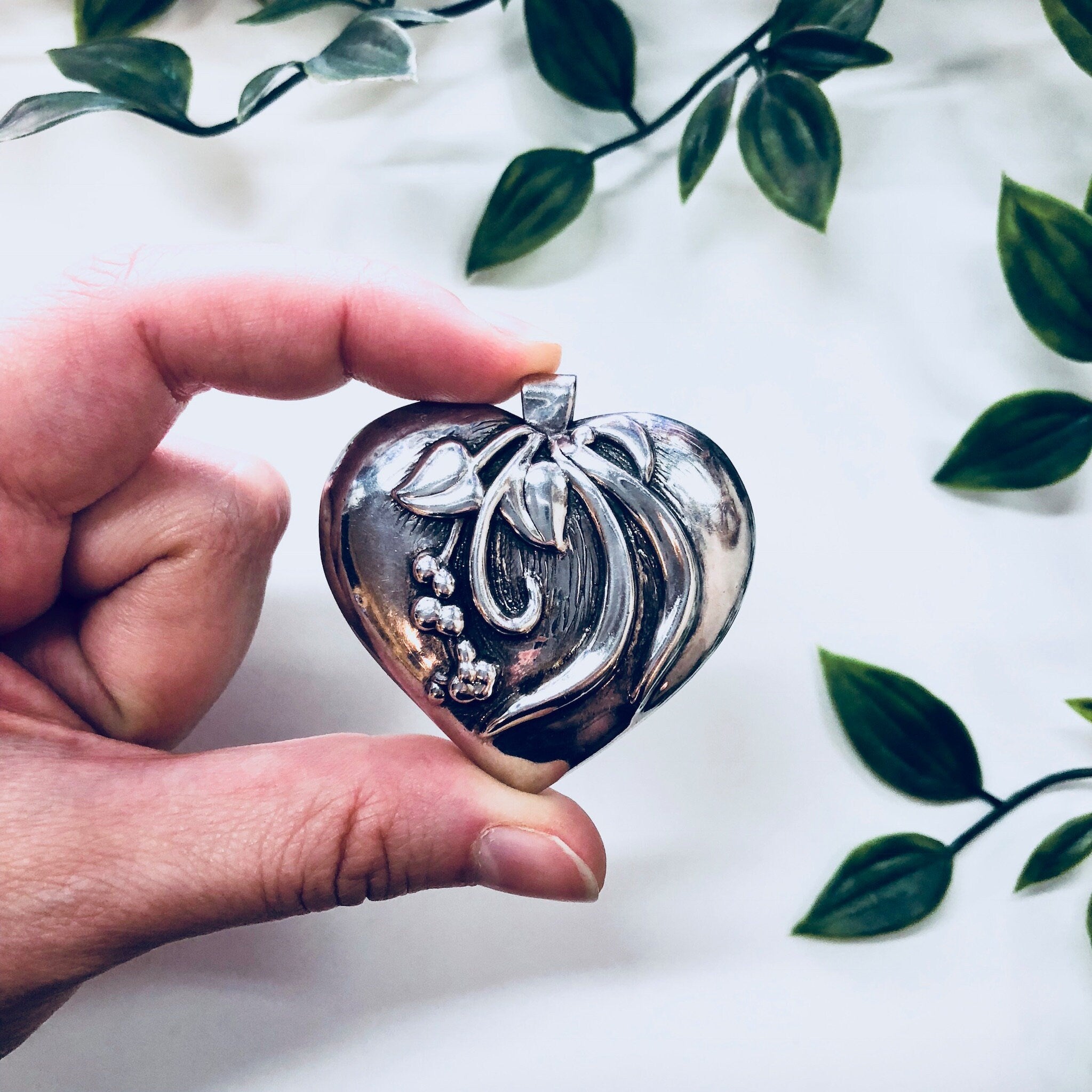 Vintage Pendant, Sterling Silver, Vintage Jewelry, Heart Pendant, Heart Shape, Puffy Pendant, Vintage Necklace, Large Pendant, 925, Heart