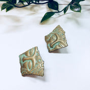 Vintage Earrings, Face Earrings, Art Deco, Costume Jewelry, Vintage Jewelry, Statement Jewelry, Fairy, Green, Gold, Patina, Pierced Ears