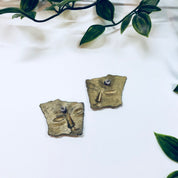 Vintage Earrings, Face Earrings, Art Deco, Costume Jewelry, Vintage Jewelry, Statement Jewelry, Fairy, Green, Gold, Patina, Pierced Ears