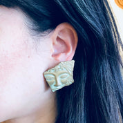 Vintage Earrings, Face Earrings, Art Deco, Costume Jewelry, Vintage Jewelry, Statement Jewelry, Fairy, Green, Gold, Patina, Pierced Ears