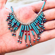 Vintage Necklace, Beaded Necklace, Beaded Jewelry, Vintage Jewelry, Blue, Red, White, Small Beads, Statement Jewelry, Beads,Anniversary Gift