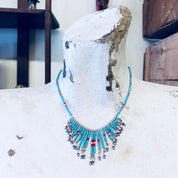 Vintage Necklace, Beaded Necklace, Beaded Jewelry, Vintage Jewelry, Blue, Red, White, Small Beads, Statement Jewelry, Beads,Anniversary Gift
