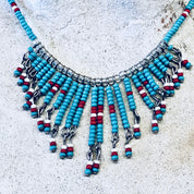Vintage Necklace, Beaded Necklace, Beaded Jewelry, Vintage Jewelry, Blue, Red, White, Small Beads, Statement Jewelry, Beads,Anniversary Gift