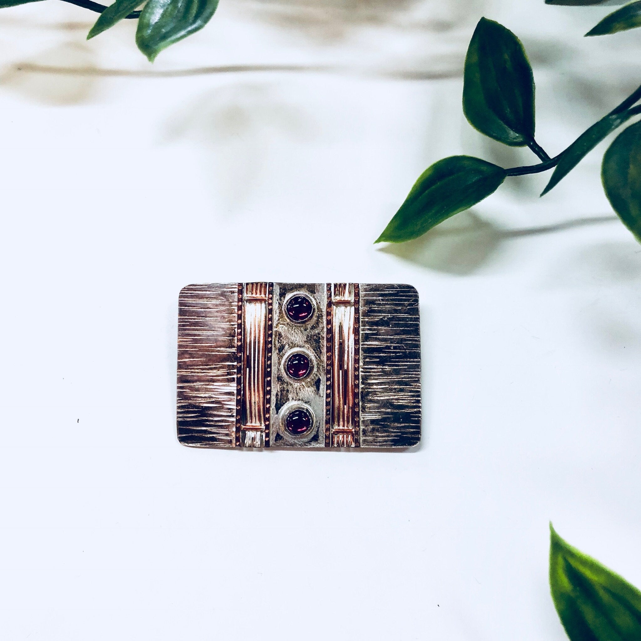 Vintage Brooch, Sterling Silver, Silver Brooch, Vintage Pin, Copper Brooch, Red Stones, Anniversary Gift, Vintage Jewelry, Red Jewelry