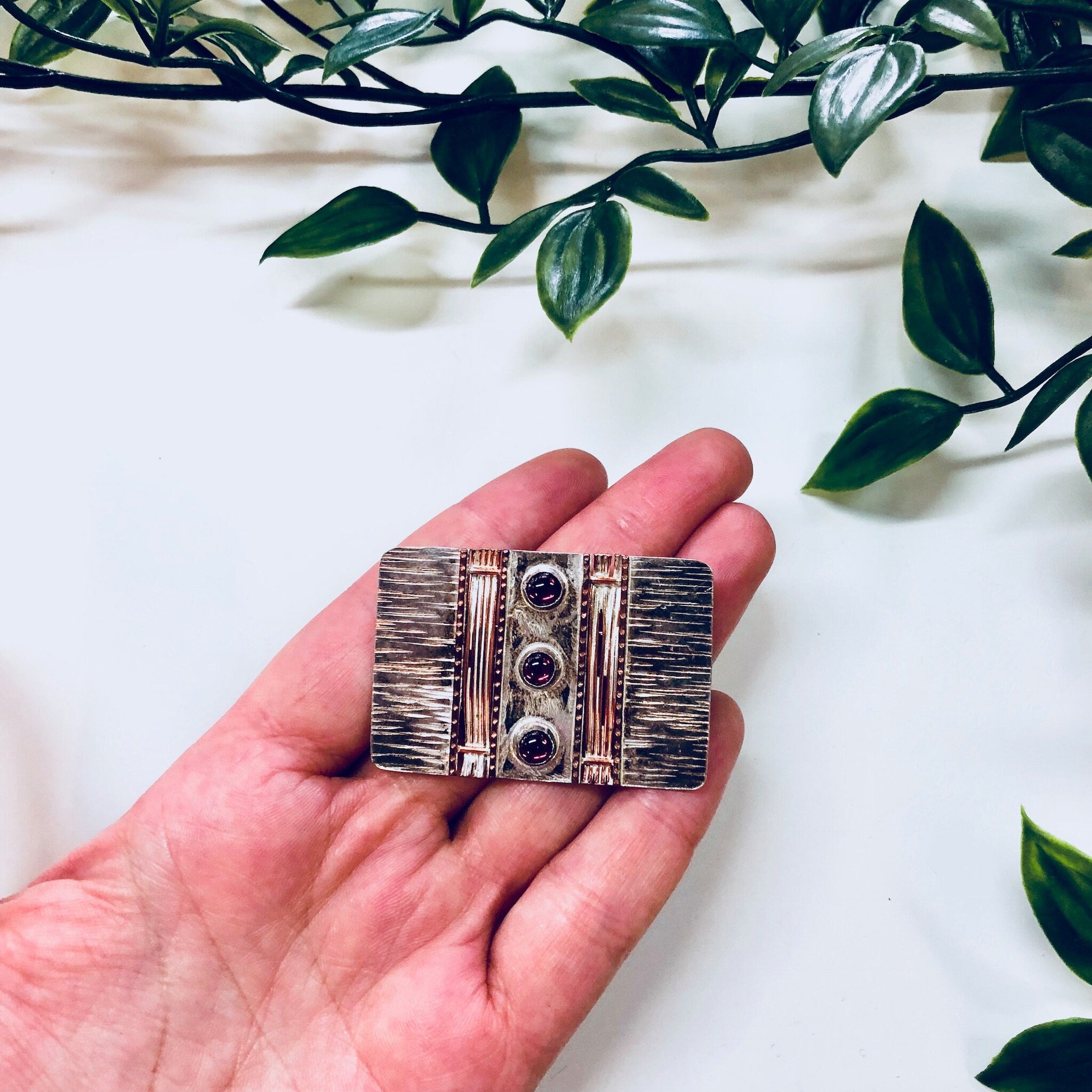 Vintage Brooch, Sterling Silver, Silver Brooch, Vintage Pin, Copper Brooch, Red Stones, Anniversary Gift, Vintage Jewelry, Red Jewelry