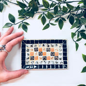 Catch All Dish, Jewelry Dish, Ring Dish, Trinket, Mosaic, TIle, Black, Metal, White, Orange, Brown, Vintage Home Decor, Bedside Table, Rings
