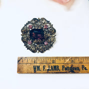 Vintage Brooch, Gold Toned Brooch, Purple Brooch, Costume Jewelry, Pink and Purple Jewelry