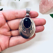 Vintage Pendant, Black Onyx Pendant, Onyx Jewelry, Sterling Silver Pendant, Southwestern Jewelry, Black and Silver, Vintage Necklace
