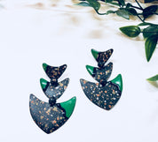 Vintage Earrings, Funky Earrings, Green, Black, Speckle, 80s Style Jewelry, Statement Jewelry, Costume Jewlery, Big Earrings, Pierced Ears