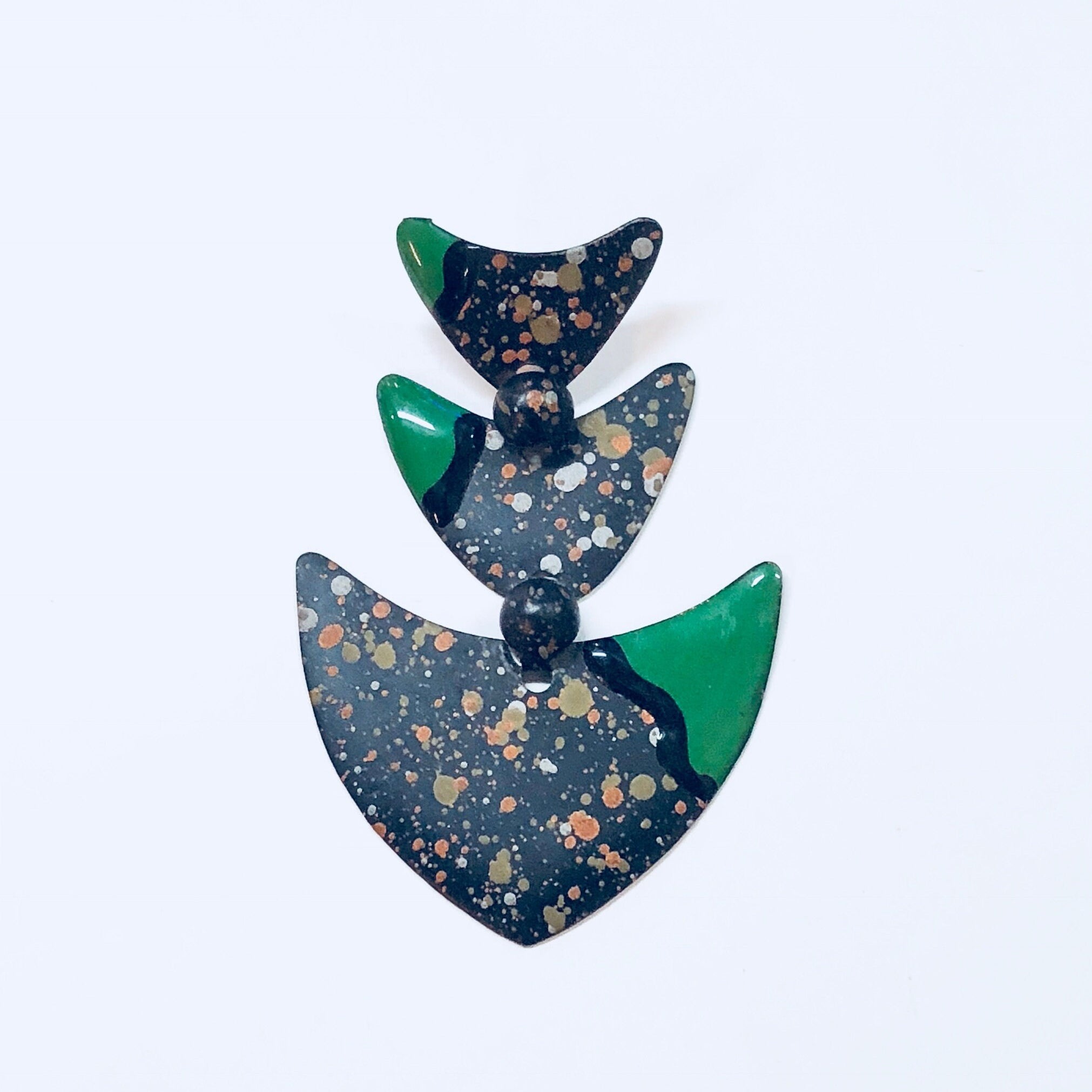 Vintage Earrings, Funky Earrings, Green, Black, Speckle, 80s Style Jewelry, Statement Jewelry, Costume Jewlery, Big Earrings, Pierced Ears