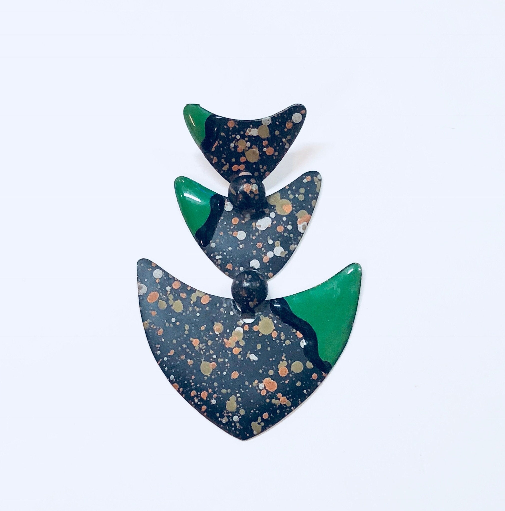 Vintage Earrings, Funky Earrings, Green, Black, Speckle, 80s Style Jewelry, Statement Jewelry, Costume Jewlery, Big Earrings, Pierced Ears