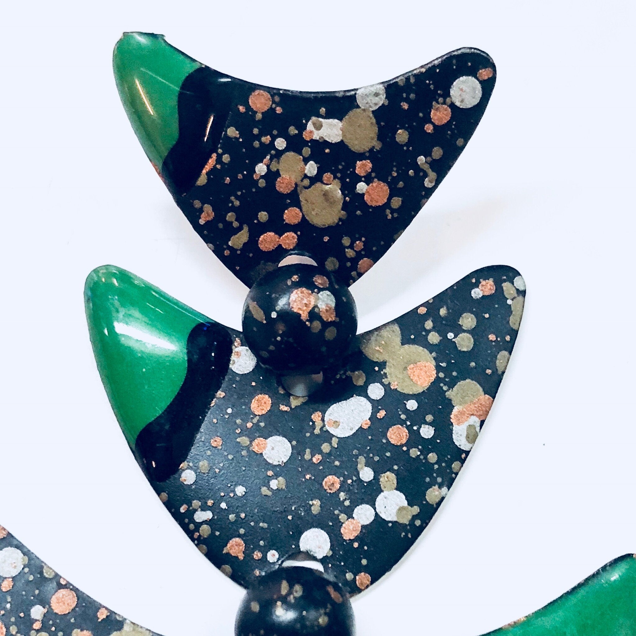 Vintage Earrings, Funky Earrings, Green, Black, Speckle, 80s Style Jewelry, Statement Jewelry, Costume Jewlery, Big Earrings, Pierced Ears