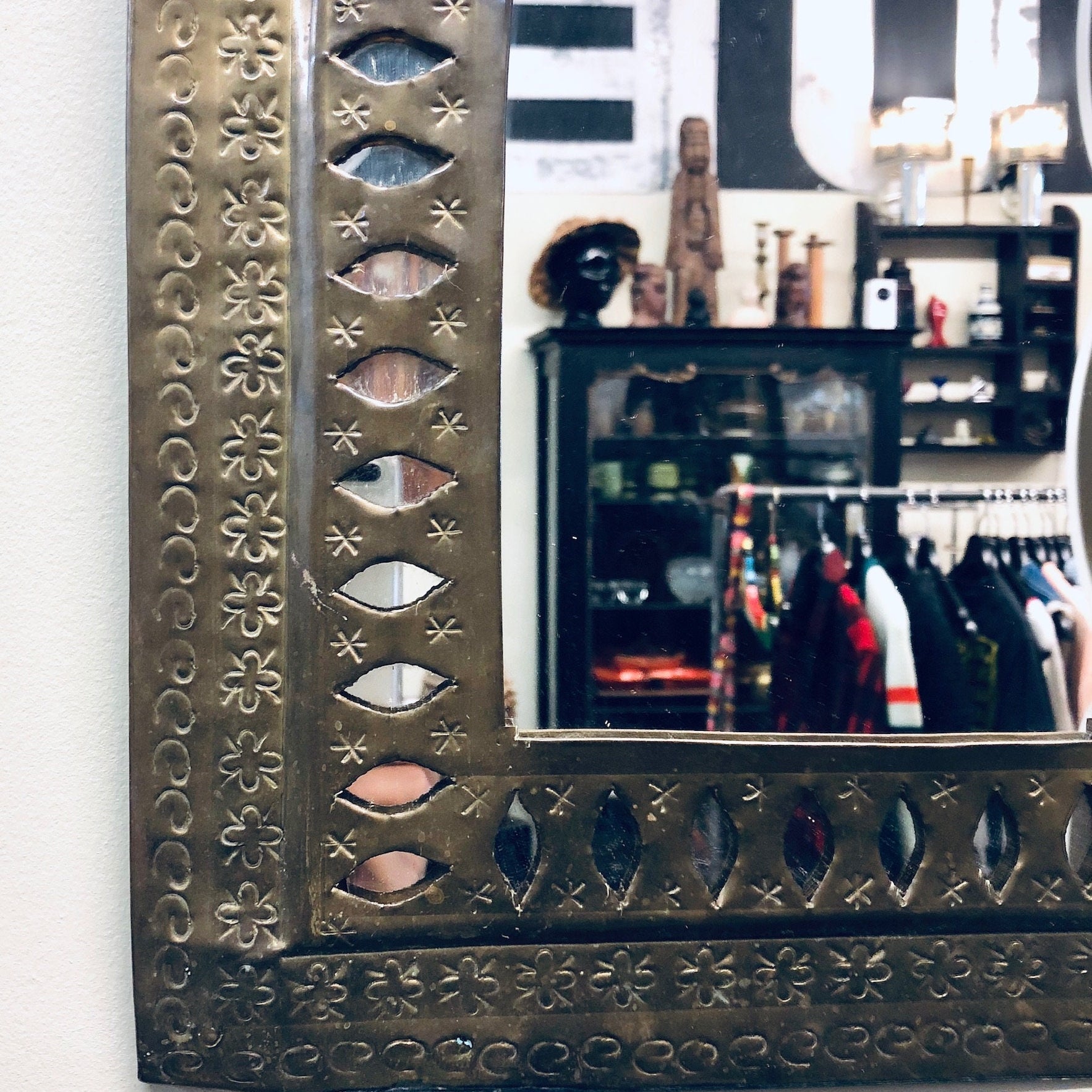 Vintage Brass Mirror, Vintage Home Decor, Brass Decor, Stamped Brass, Small Mirror, Entryway Mirror, Arch Mirror, Brutalist Decor, Brass