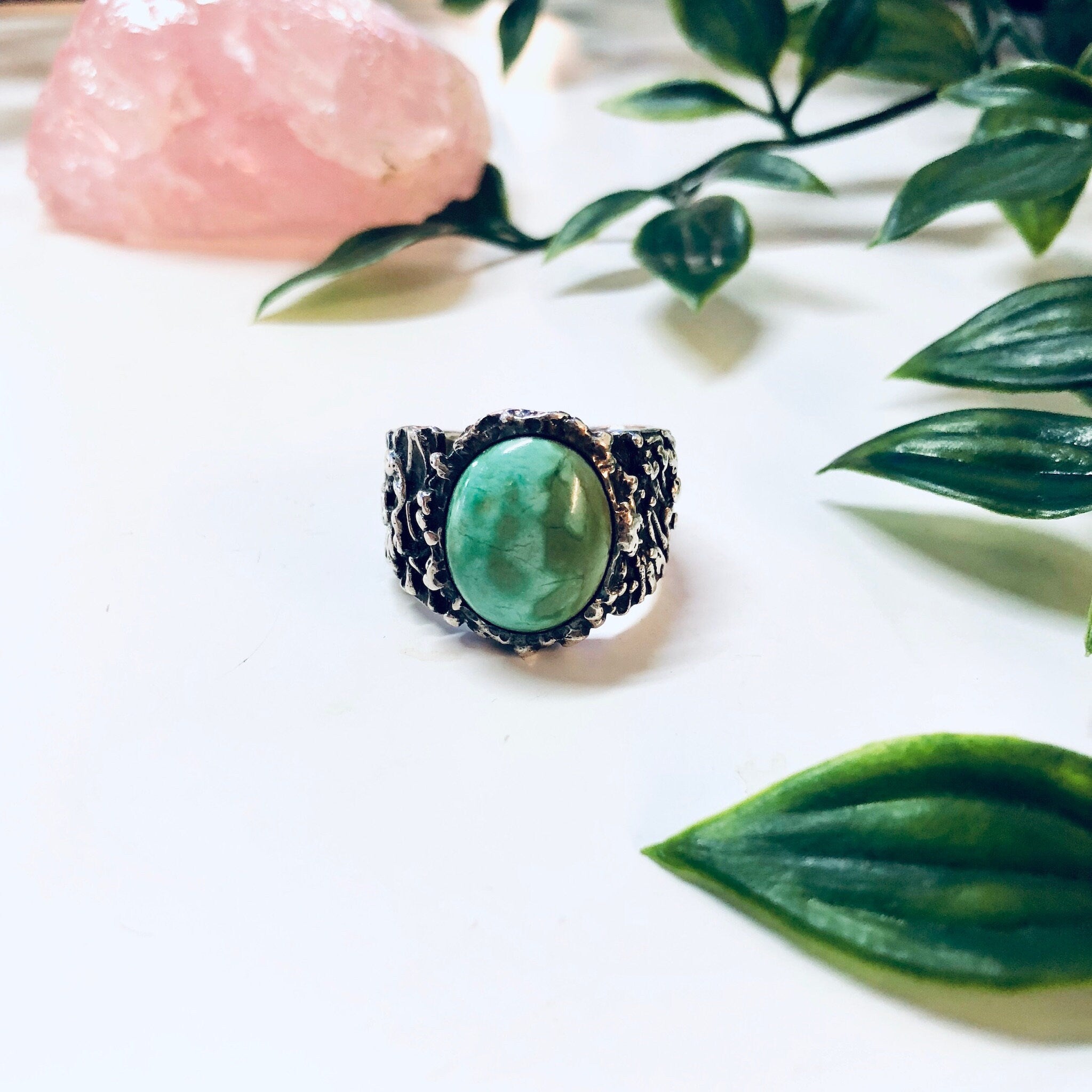 Vintage Silver Ring, Turquoise Ring, Sterling Silver, Vintage Jewelry, Blue, Green, Silver, Textured Silver, Statement Jewelry, Large Ring