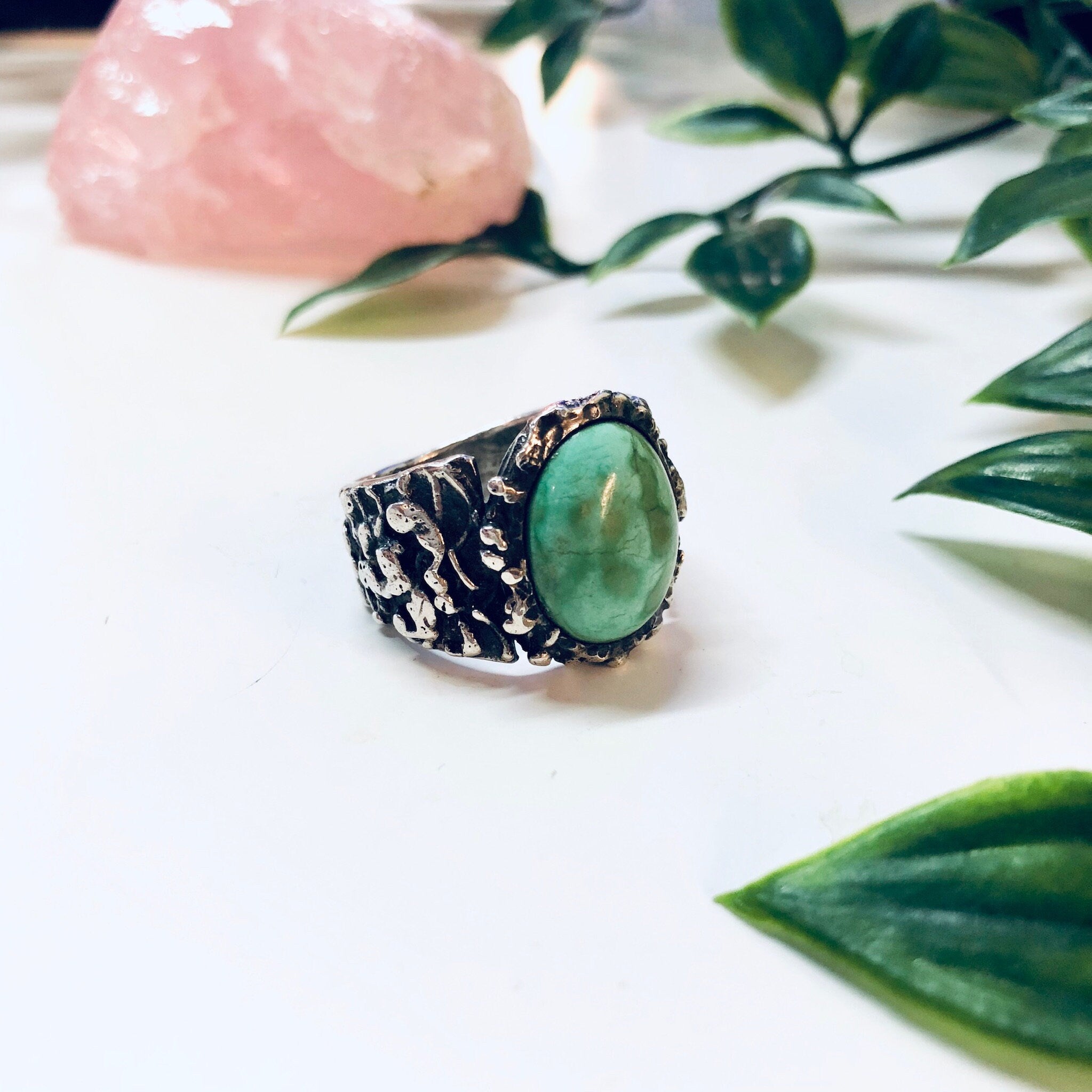Vintage Silver Ring, Turquoise Ring, Sterling Silver, Vintage Jewelry, Blue, Green, Silver, Textured Silver, Statement Jewelry, Large Ring