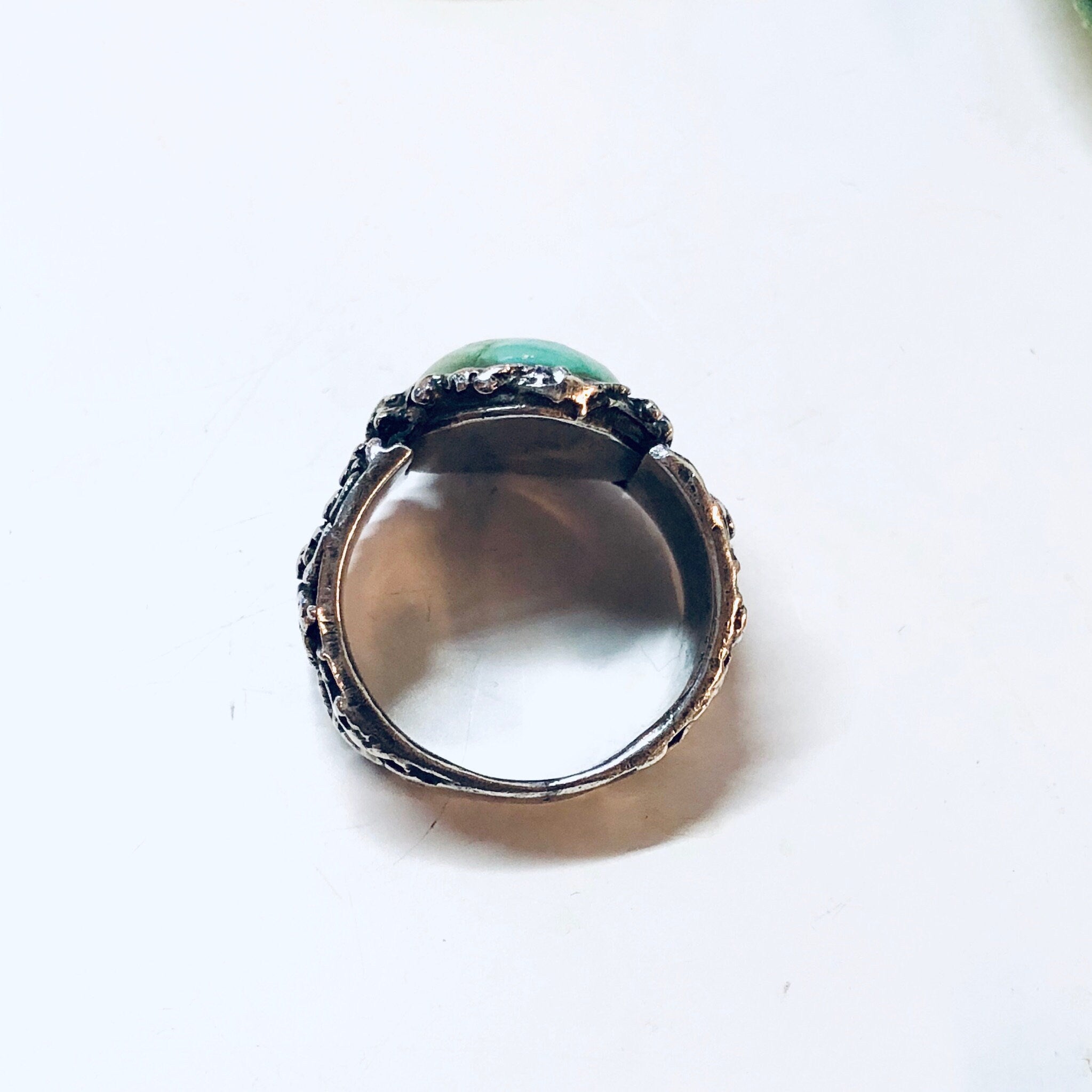 Vintage Silver Ring, Turquoise Ring, Sterling Silver, Vintage Jewelry, Blue, Green, Silver, Textured Silver, Statement Jewelry, Large Ring