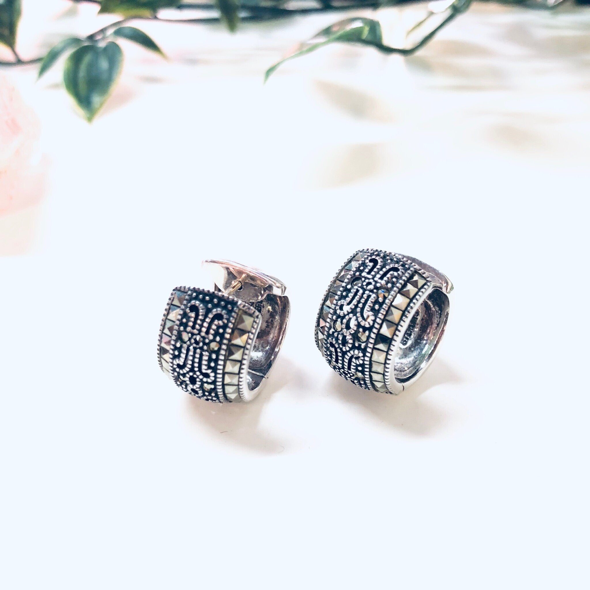 Vintage Silver Earrings, Judith Jack Earrings, Judith Jack, Designer Jewelry, Sterling Silver, Vintage Jewelry, Marcasite Earrings, Hoops