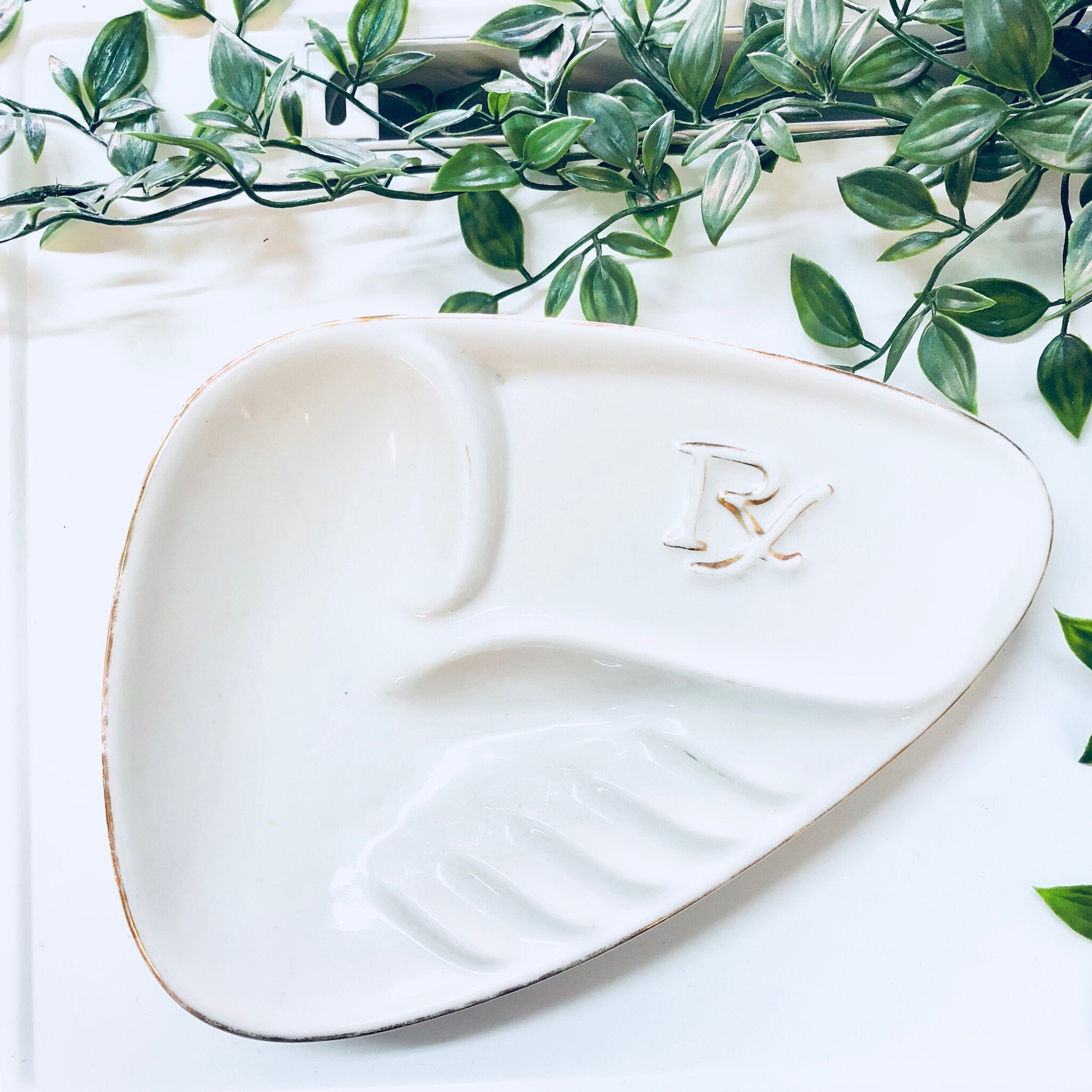 Vintage Ashtray,RX Ashtray, Catch All Dish, Ring Dish, Change Dish, Ashtray, White Ashtray, Gold Accent, MCM Ashtray, Midcentury Modern,