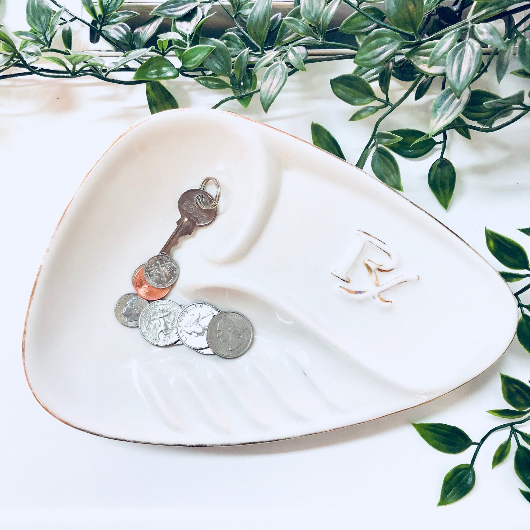 Vintage Ashtray,RX Ashtray, Catch All Dish, Ring Dish, Change Dish, Ashtray, White Ashtray, Gold Accent, MCM Ashtray, Midcentury Modern,