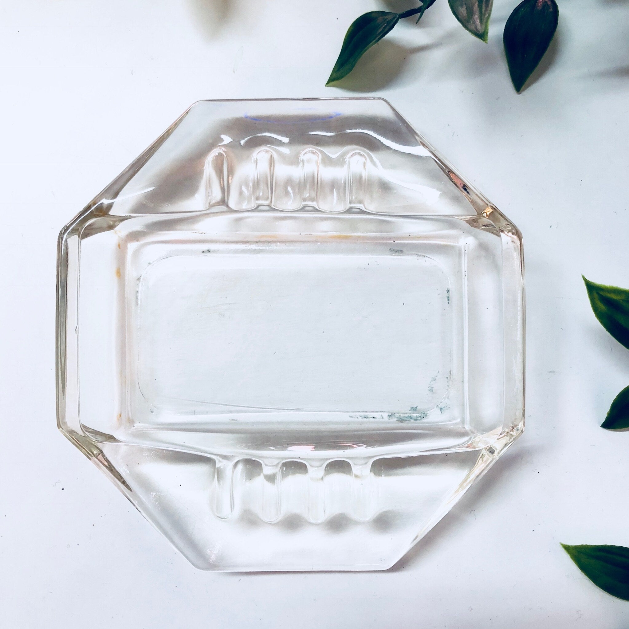 VIntage Ashtray, Catch All Dish, Ring Dish, Ashtray, Glass Ashtray, Clear, Sleek, Octagon, Change Dish, Vintage Home Decor, Glass Decor