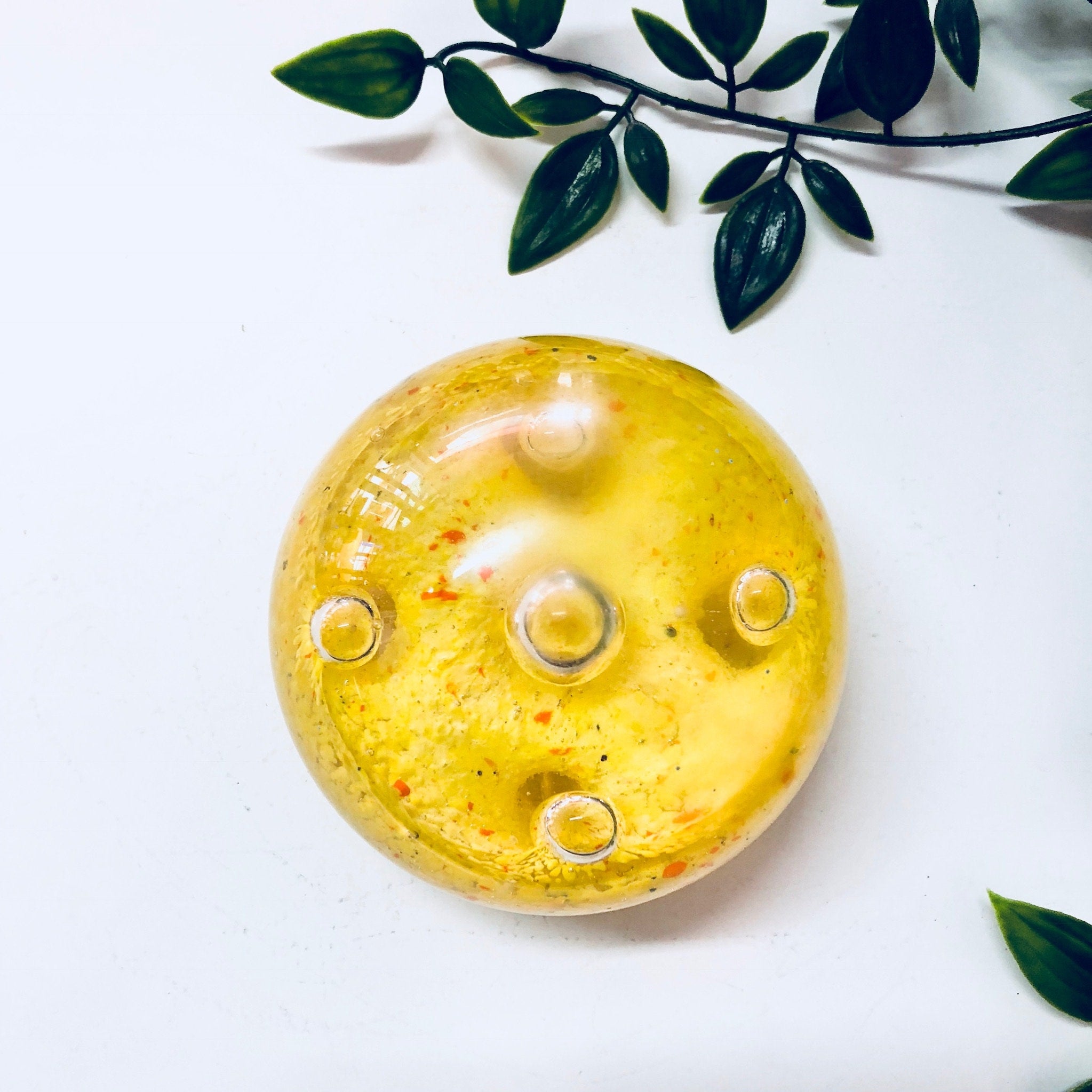 Vintage Paperweight, Office Decor, Office Supply, Yellow Paperweight, Glass Paperweight, Yellow Decor, Colorful, Speckled Design, Orange