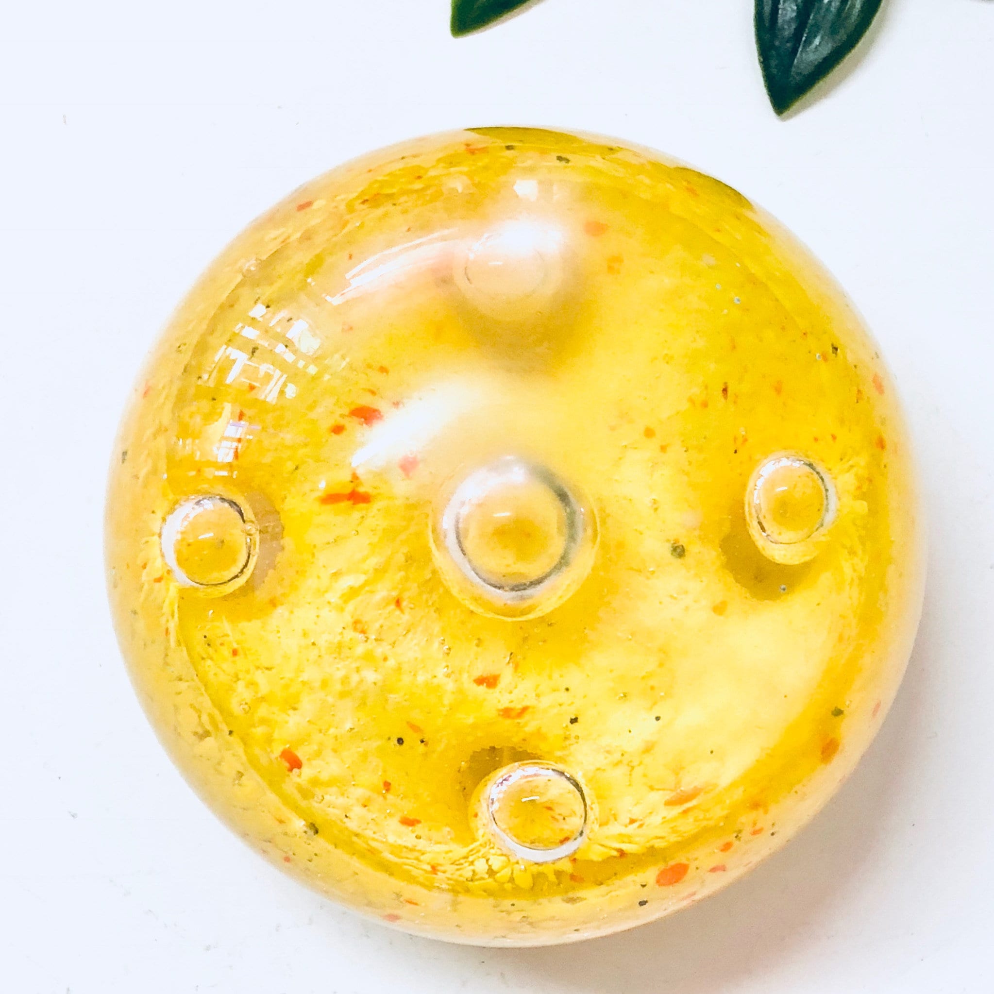 Vintage Paperweight, Office Decor, Office Supply, Yellow Paperweight, Glass Paperweight, Yellow Decor, Colorful, Speckled Design, Orange