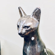 Vintage silver cat statue sculpture with black patina for home decor
