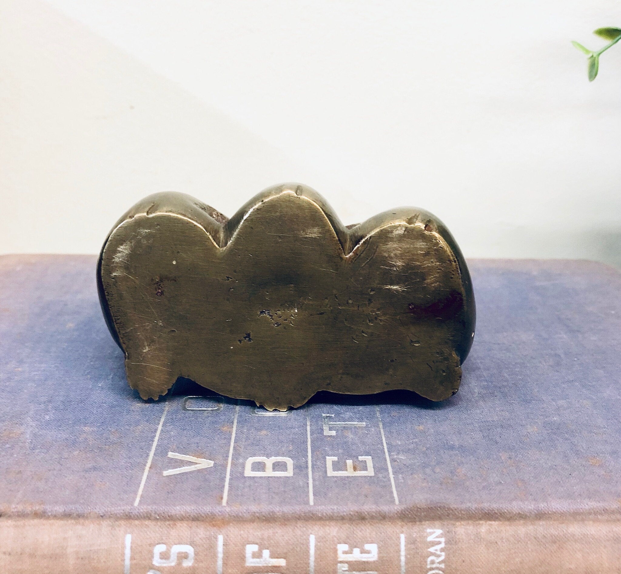 Brass figurine of three wise monkeys depicting "hear no evil, see no evil, speak no evil" proverb, vintage home decor item