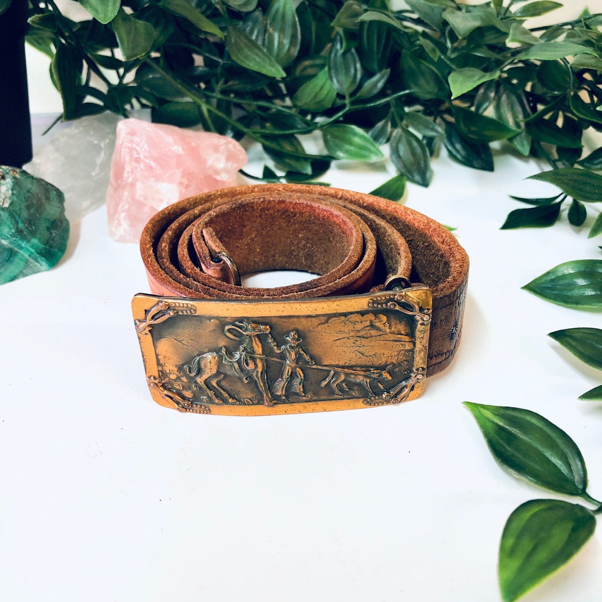 Vintage Belt, Leather Belt, Cowboy Belt, Brown Leather, Belt Buckle, Southwestern Belt, Small Belt, Skinny Belt, Hook Buckle, Vintage Style