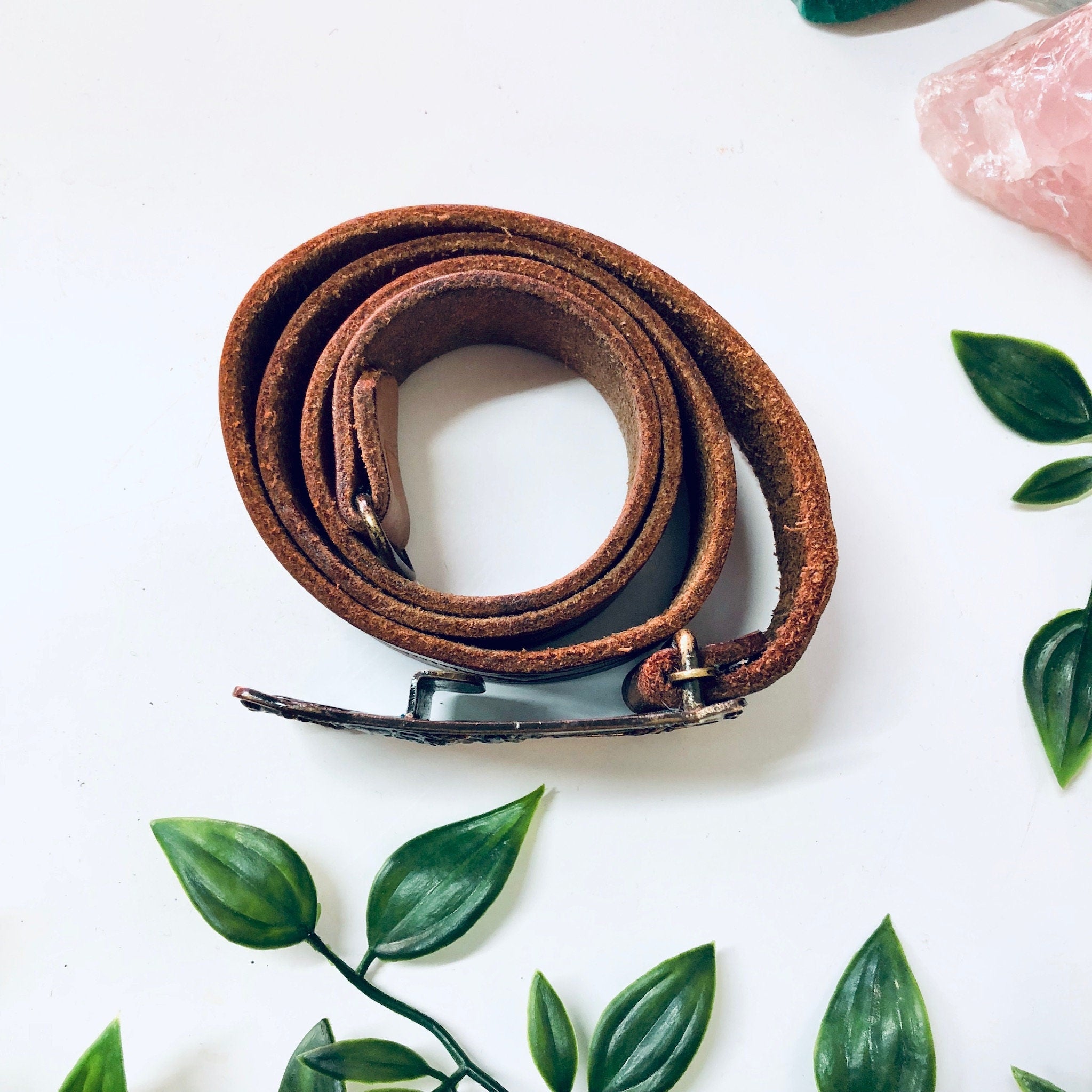 Vintage Belt, Leather Belt, Cowboy Belt, Brown Leather, Belt Buckle, Southwestern Belt, Small Belt, Skinny Belt, Hook Buckle, Vintage Style