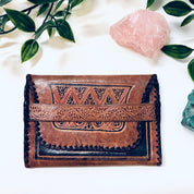 Vintage Wallet, Leather Wallet, Fold Over Wallet, Soft Leather, Brown, Black, Tooled Leather, Tri Fold Wallet, Unique Design, Light Brown