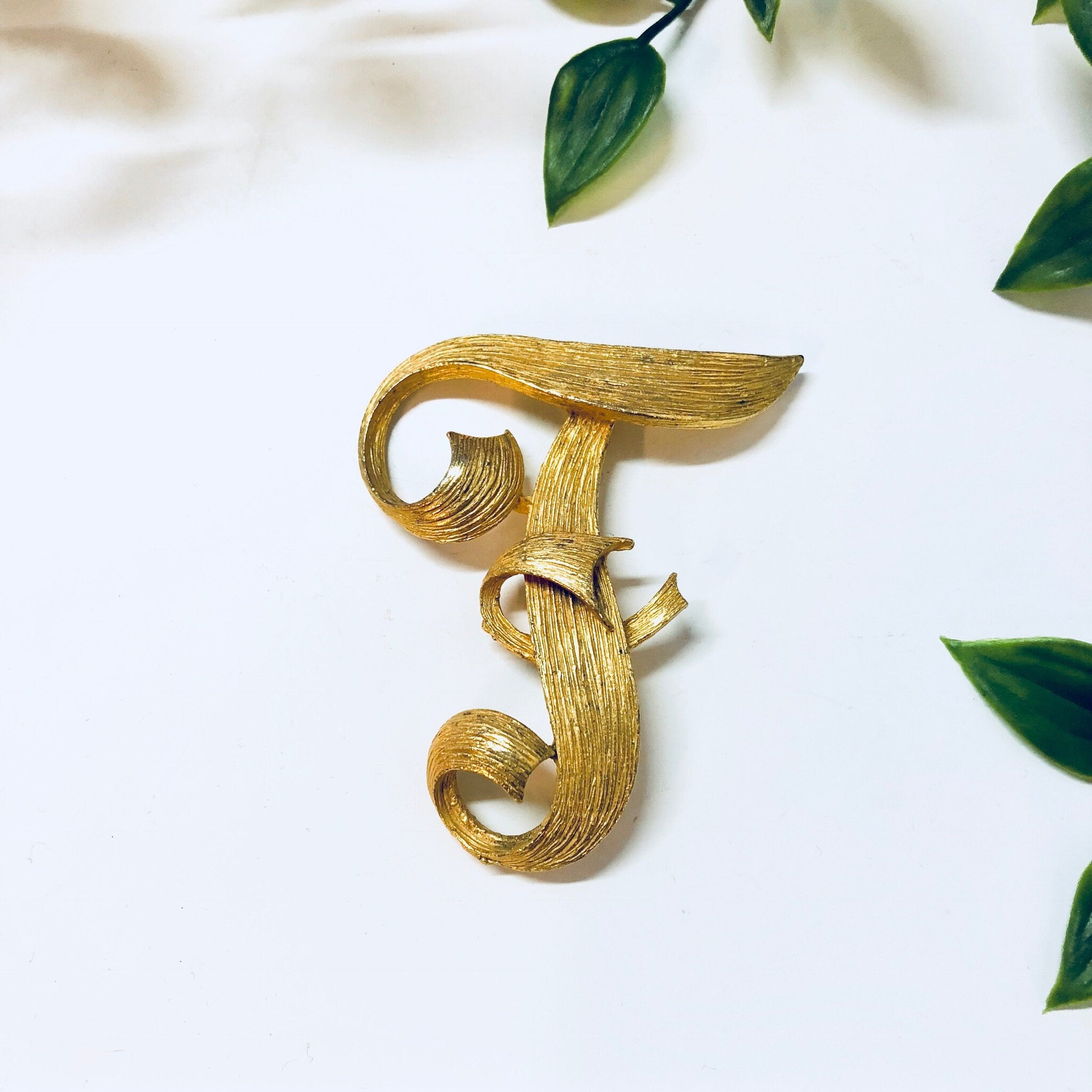 Vintage Brooch, BSK Brooch, Gold Toned Brooch, Monogram, F, Frank, Fran, First Name, Last Name, F Name, Vintage Jewelry, Vintage Pin, Gold