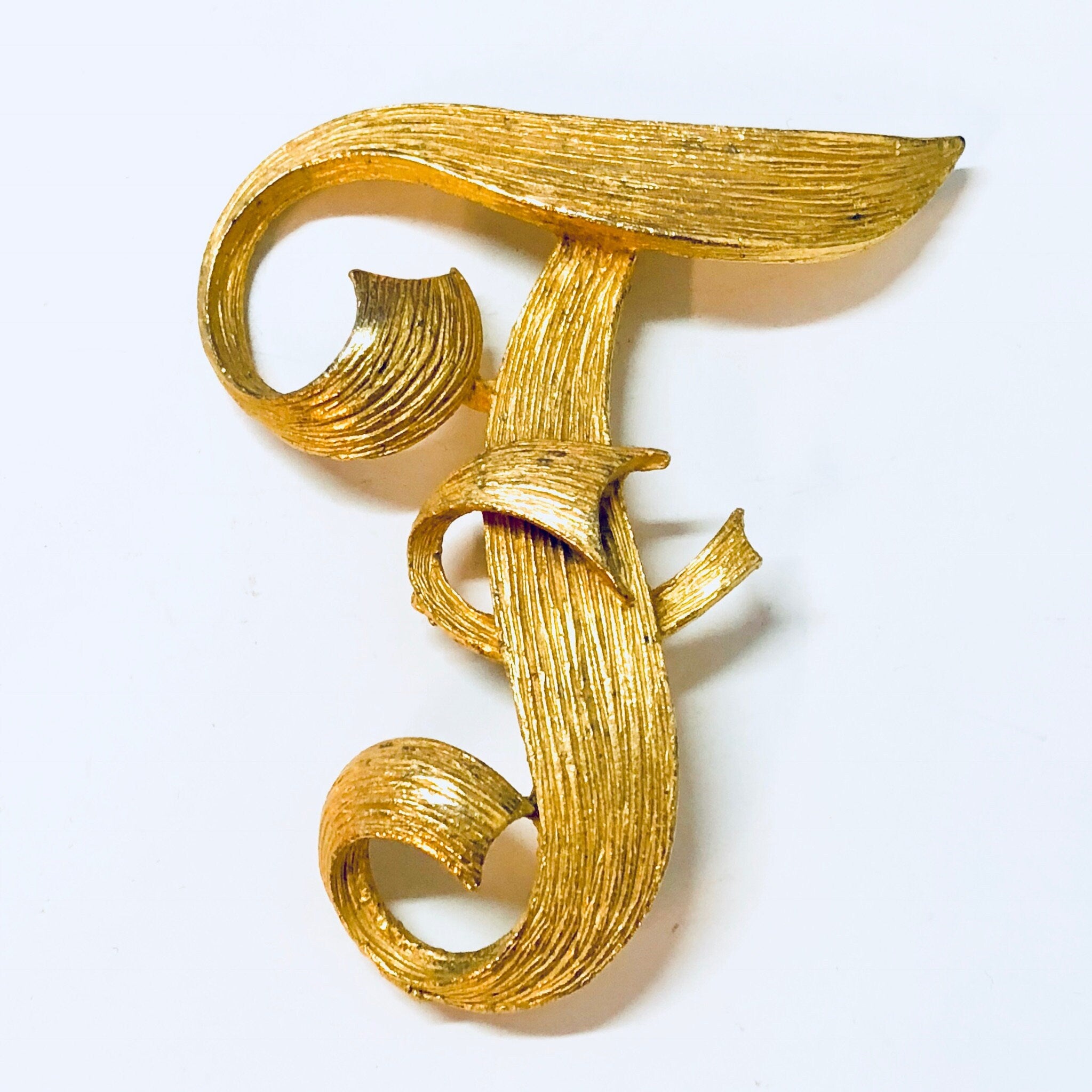 Vintage Brooch, BSK Brooch, Gold Toned Brooch, Monogram, F, Frank, Fran, First Name, Last Name, F Name, Vintage Jewelry, Vintage Pin, Gold