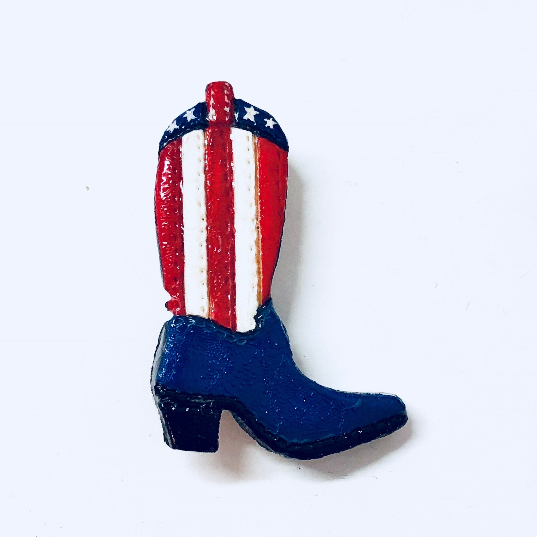 Vintage Pin, Cowboy Boot, Boot Pin, Shoe Pin, Brooch, Vintage Jewelry, American Flag, Patriotic Pin, Cowboy Boots, Red, White, Blue, Stars
