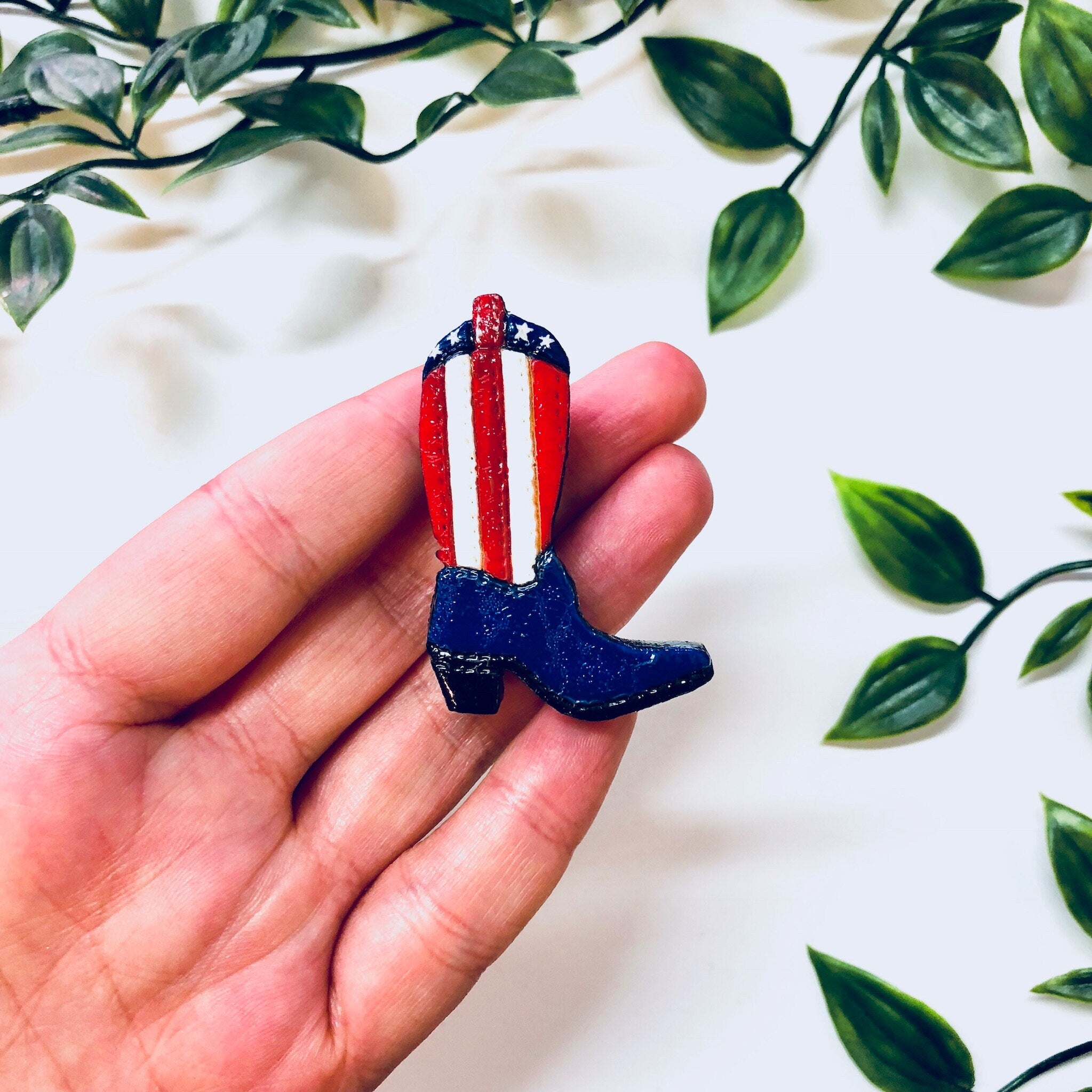 Vintage Pin, Cowboy Boot, Boot Pin, Shoe Pin, Brooch, Vintage Jewelry, American Flag, Patriotic Pin, Cowboy Boots, Red, White, Blue, Stars