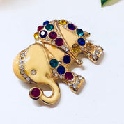 Vintage Brooch, Elephant Brooch, Rhinestone Pin, Vintage Jewelry, Gold Toned Brooch, Costume Jewelry, Animal Jewelry, Elephants, Gold, Blue