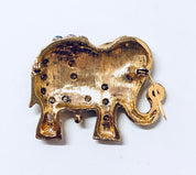 Vintage Brooch, Elephant Brooch, Rhinestone Pin, Vintage Jewelry, Gold Toned Brooch, Costume Jewelry, Animal Jewelry, Elephants, Gold, Blue