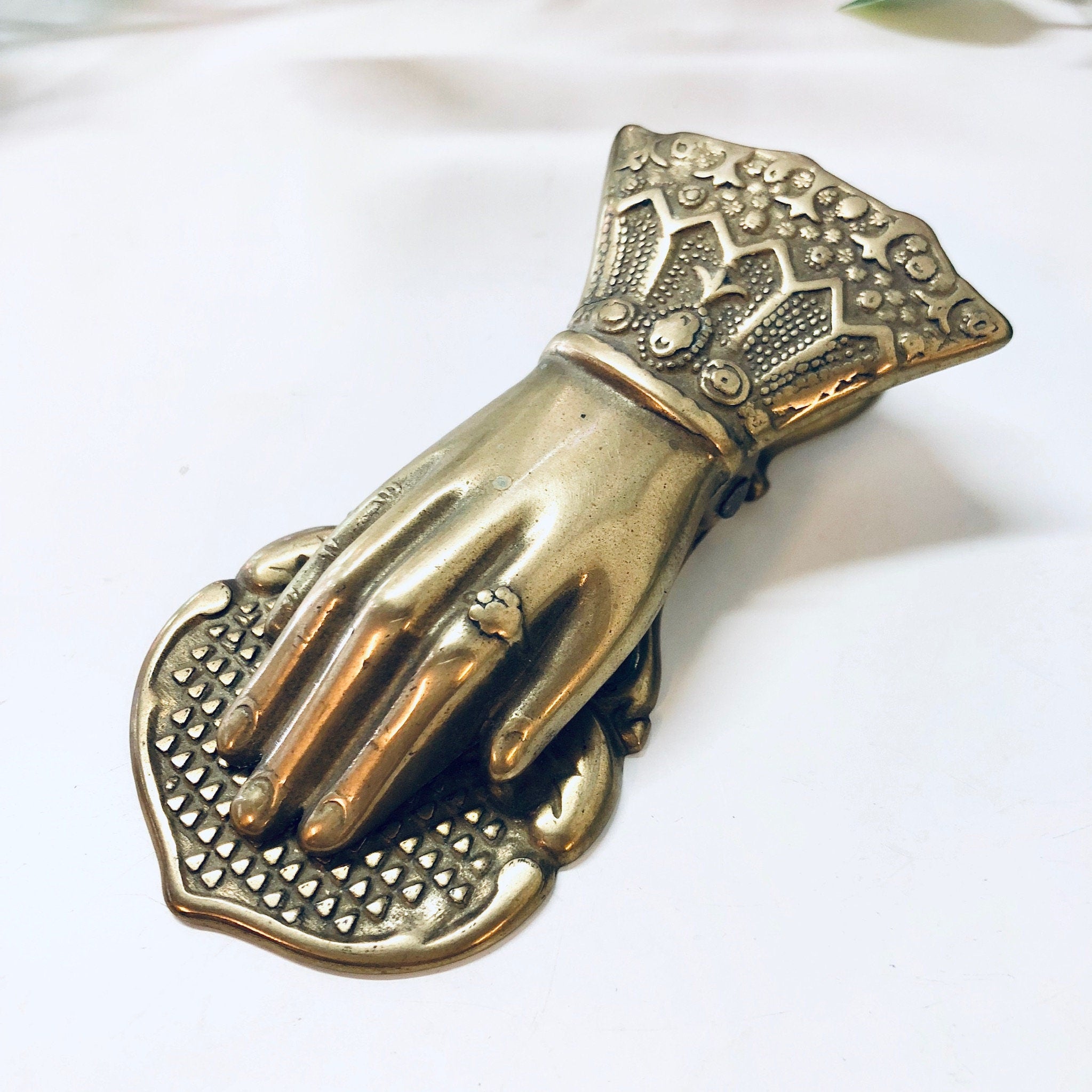 Vintage Brass Hand Clip, Vintage Paper Clip, Victorian Style Letter Holder, Wall Mounted Hand Clip, Desk Clip, Paper Clip