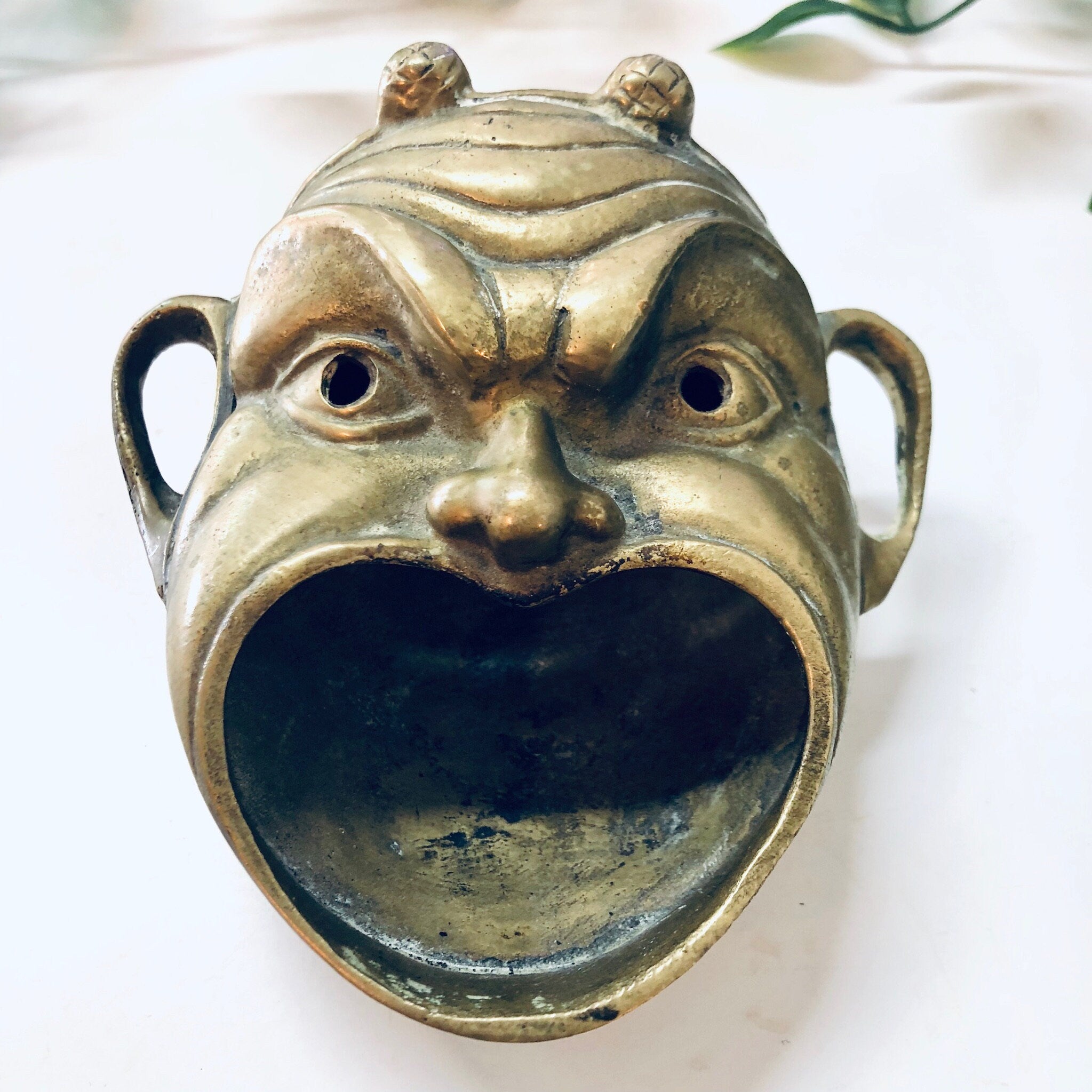 Vintage Brass Devil Ashtray, Wide Mouth Devil Tray, Made in Italy, Incense Burner, Brass Coin Dish, Catch All Dish