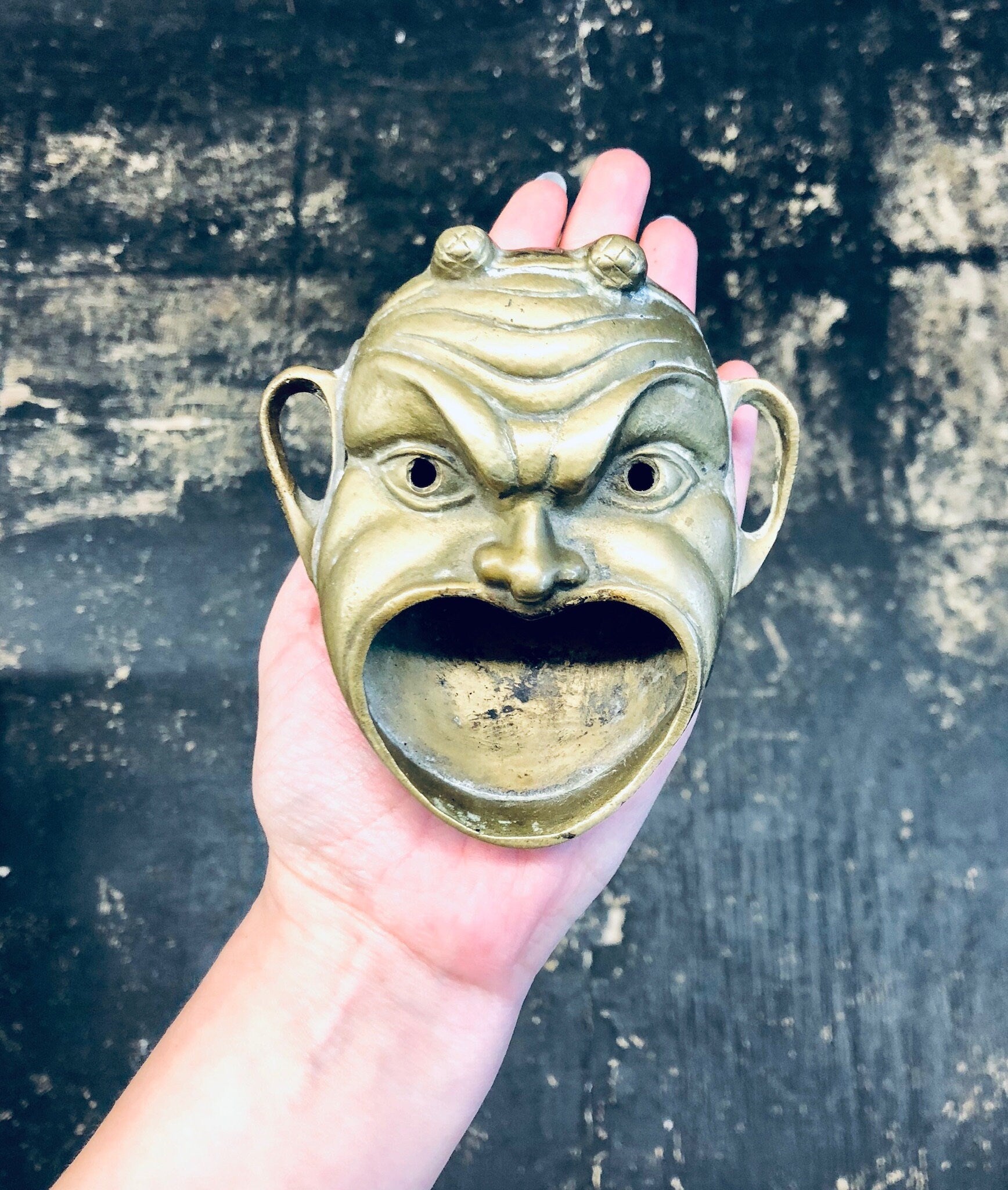 Vintage Brass Devil Ashtray, Wide Mouth Devil Tray, Made in Italy, Incense Burner, Brass Coin Dish, Catch All Dish