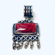 Vintage Silver Pendant, Vintage Necklace, Red Natural Stone, Red Marble Stone, Dangle Pendant, Red Jewelry