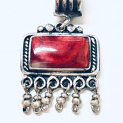 Vintage Silver Pendant, Vintage Necklace, Red Natural Stone, Red Marble Stone, Dangle Pendant, Red Jewelry