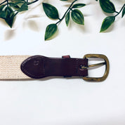 Vintage Woven Belt, Crab Belt, Blue Crabs, Boating Belt, Leather Belt, Brass Belt Buckle, Preppy Dad Belt, Blue, Brown, Brass, Fisherman