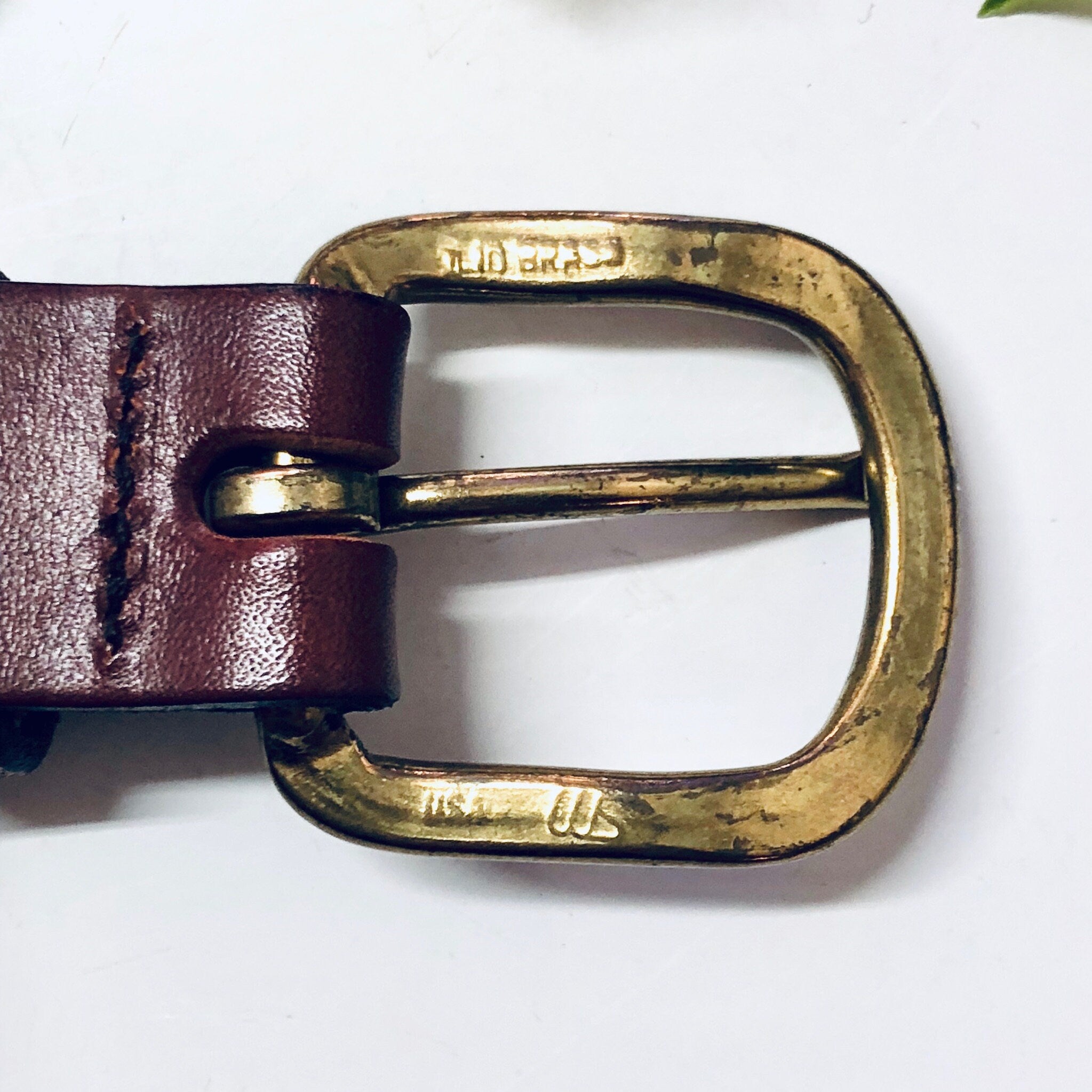 Vintage Woven Belt, Crab Belt, Blue Crabs, Boating Belt, Leather Belt, Brass Belt Buckle, Preppy Dad Belt, Blue, Brown, Brass, Fisherman